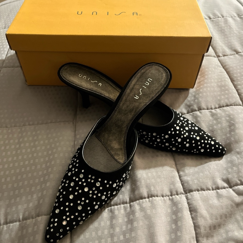 Unisa Black Studded Mules w/Rhinestones